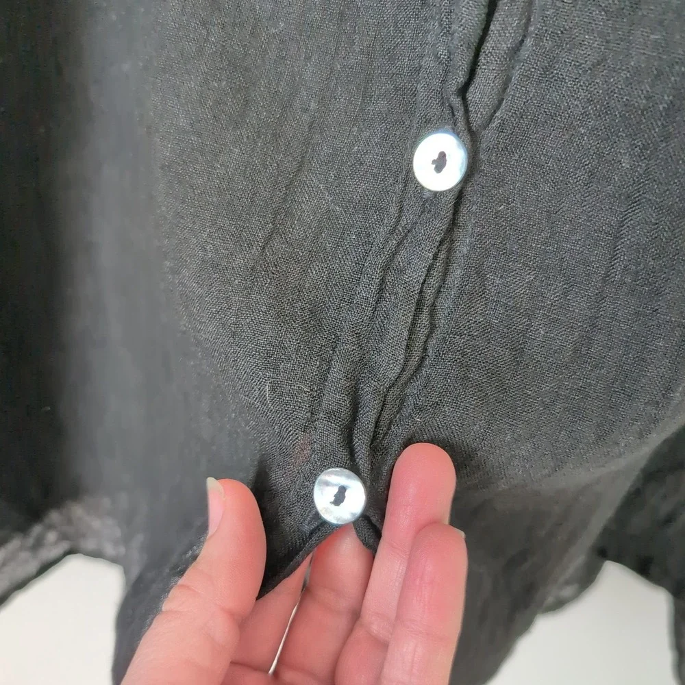 Luna‎ Luz Black Linen Button Down Shirt Women Size Small Long Sleeve Lagenlook